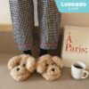 TOKKADO Pudo Sandal Rumah Premium Bulu Boneka Kamar Wanita Anjing Lucu - Coklat, Medium (38